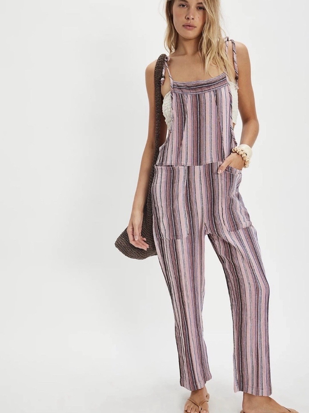 Free people Freya striped tieShoulder overalls size small.boho,100%cotton,hippie